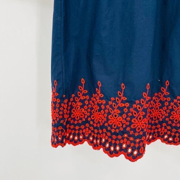 J. Crew Size XS Navy Blue & Red Eyelet Bell Sleeve Shift Dress - Picture 6 of 10